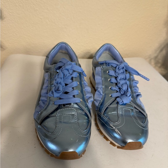 TORY SPORT by Tory Burch Metallic Light Blue Leather Ruffle Sneakers Wom's 6.5M - Picture 2 of 11